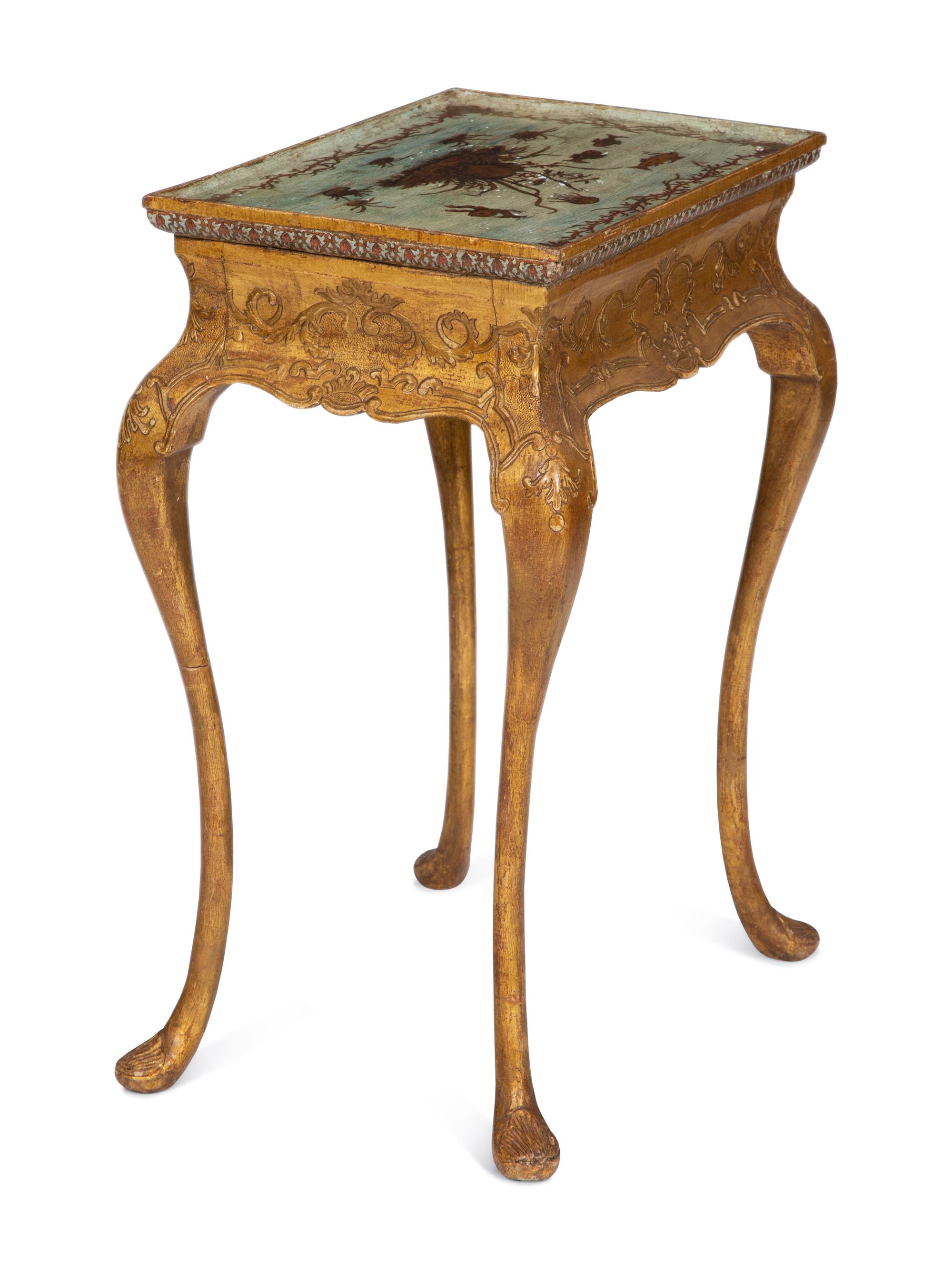 A Continental Giltwood and Découpage Side Table