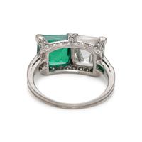 ART DECO, EMERALD AND DIAMOND 'TOI ET MOI' RING