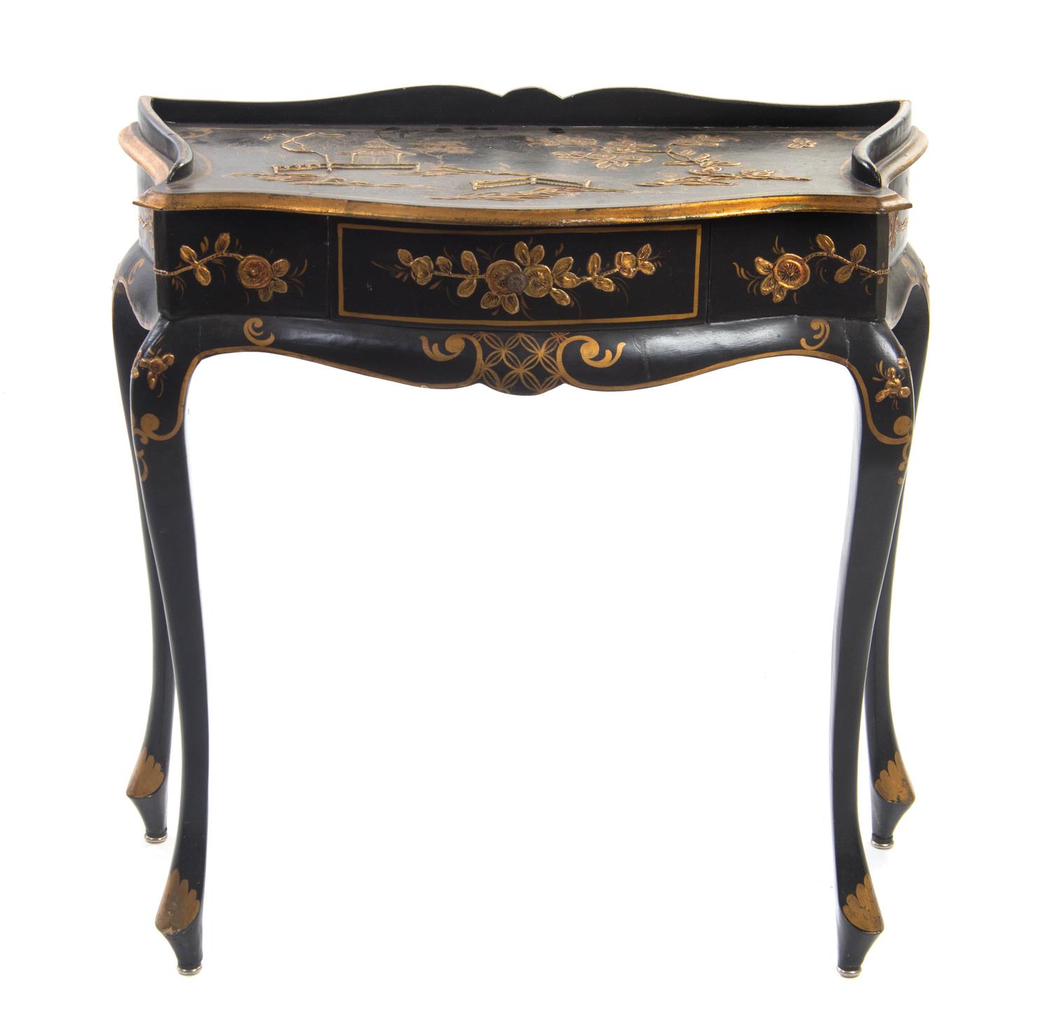 A Venetian Painted and Parcel Gilt Console Table, Height 29 1/4 x width 29 1/2 x depth 14 inches.