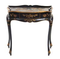 A Venetian Painted and Parcel Gilt Console Table, Height 29 1/4 x width 29 1/2 x depth 14 inches.