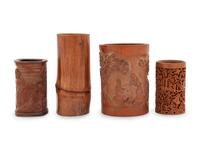 Four Chinese Bamboo Brush Pots, Bitong