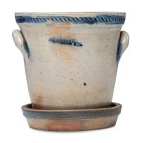 A Rare Zoar Cobalt Decorated and Incised Stoneware Flowerpot
