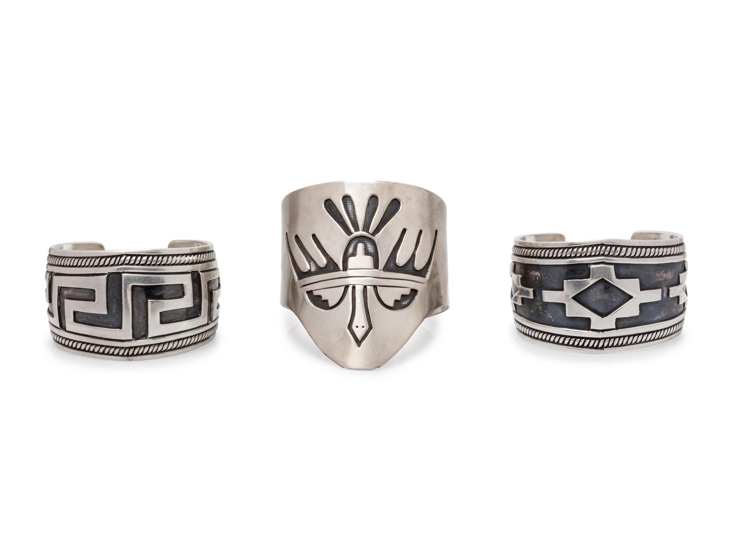 A Collection of Silver Cuff Bracelets,