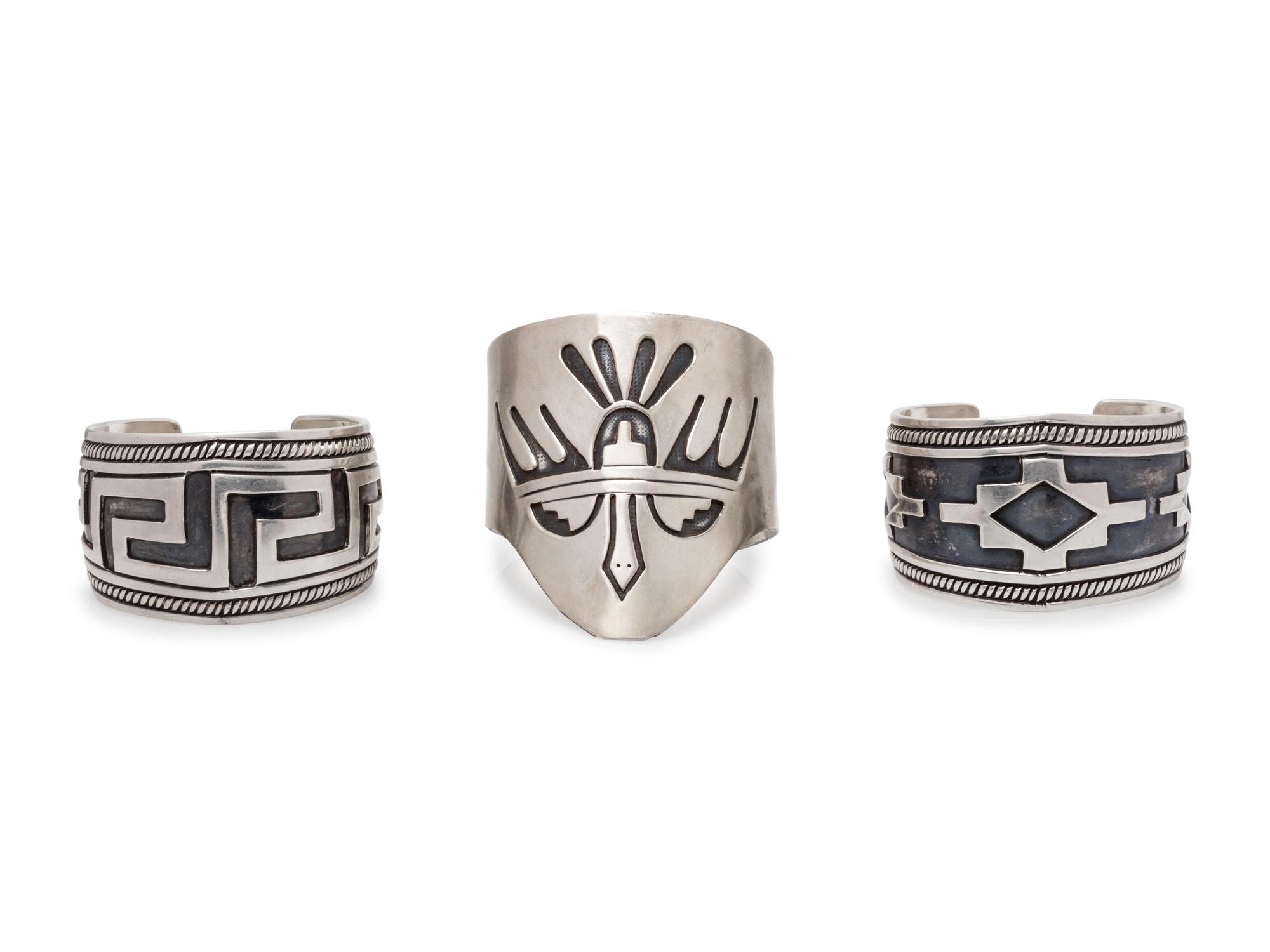 A Collection of Silver Cuff Bracelets,