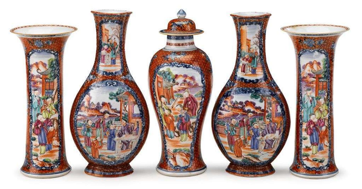 Chinese Export porcelain Rose Mandarin palette assembled garniture qianlong, circa 1775