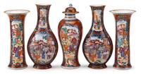 Chinese Export porcelain Rose Mandarin palette assembled garniture qianlong, circa 1775