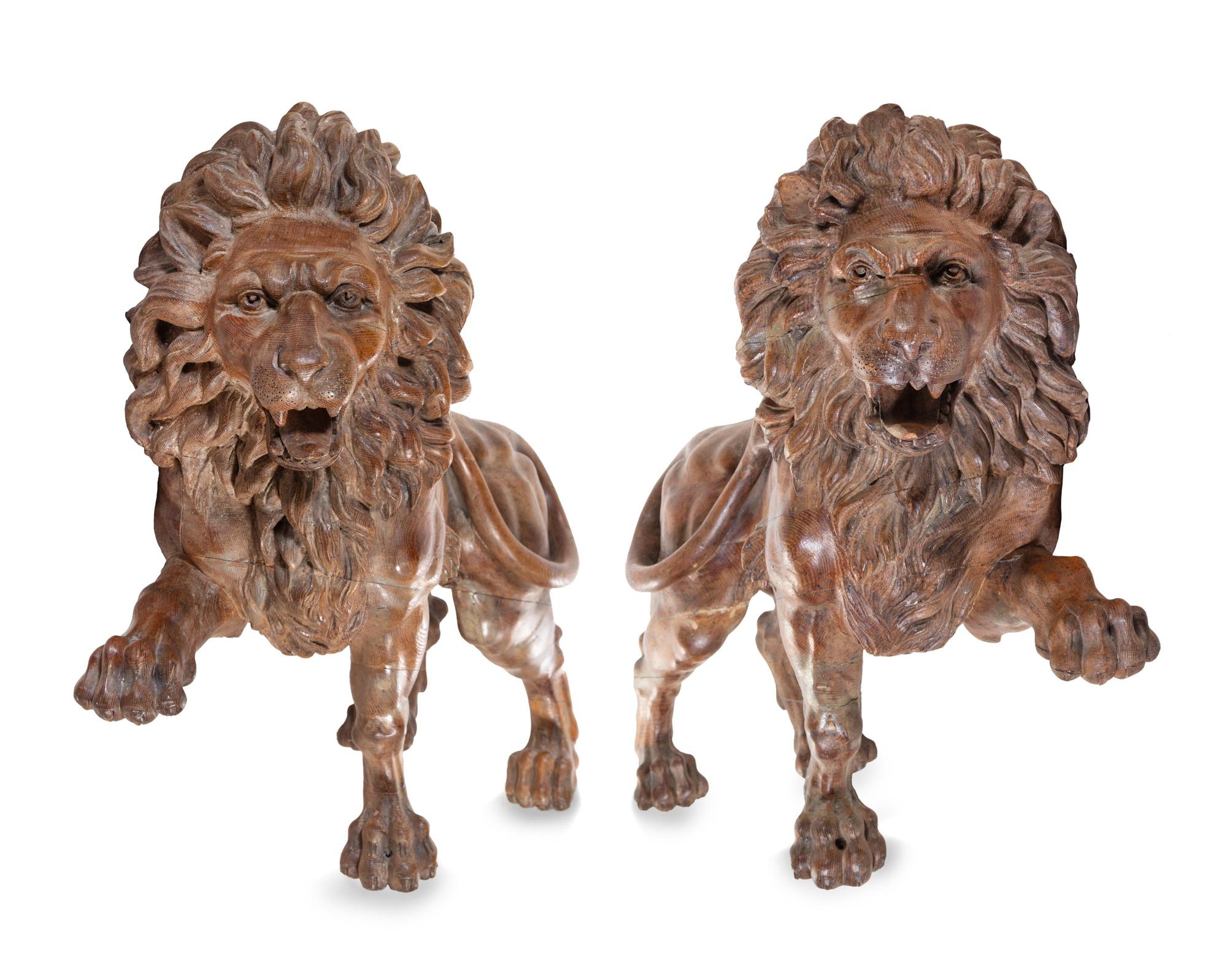 A Pair of English Limed Oak Models of Lions