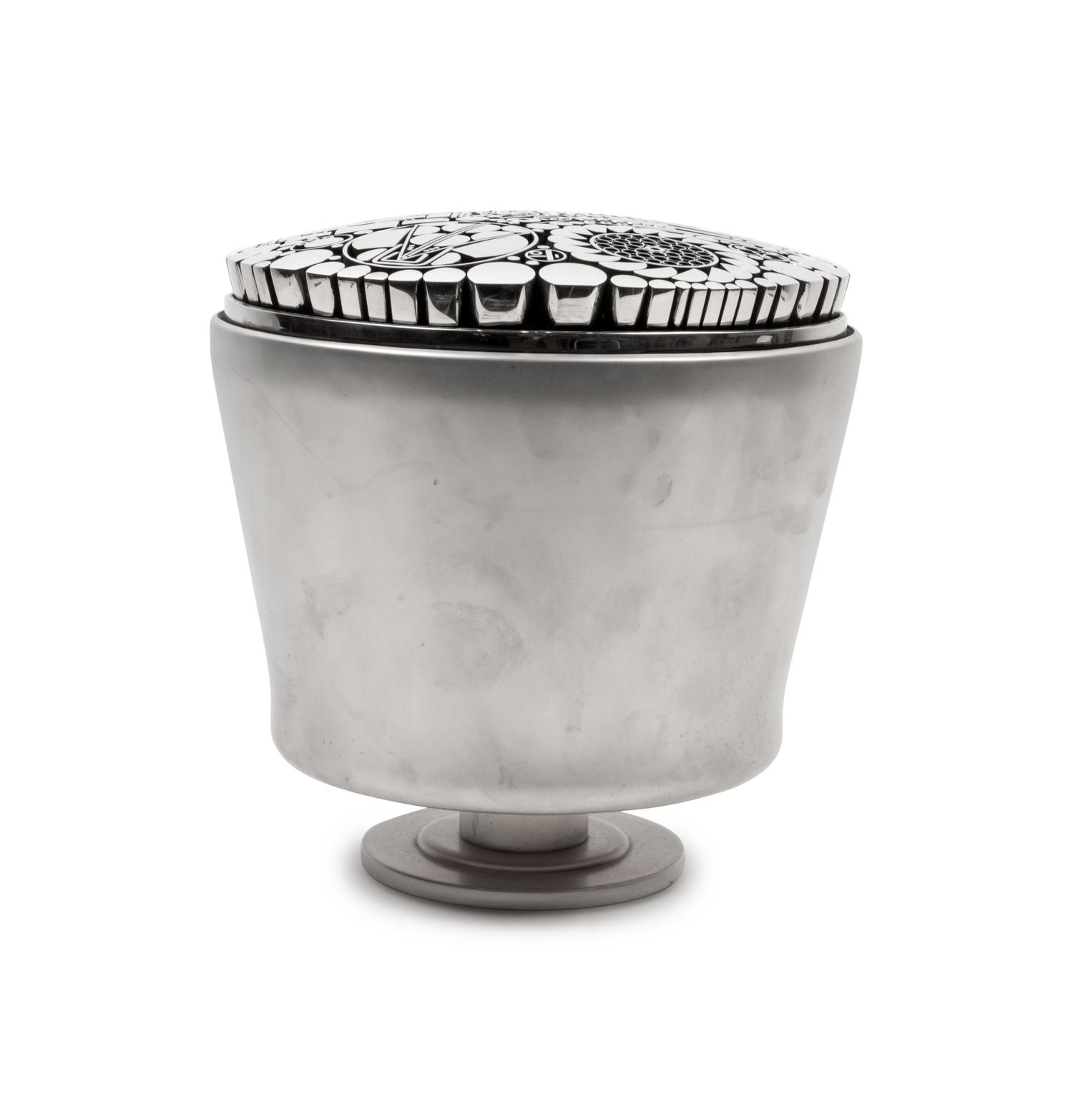 Chrome and Glass Floral Top Cylinder, 1998