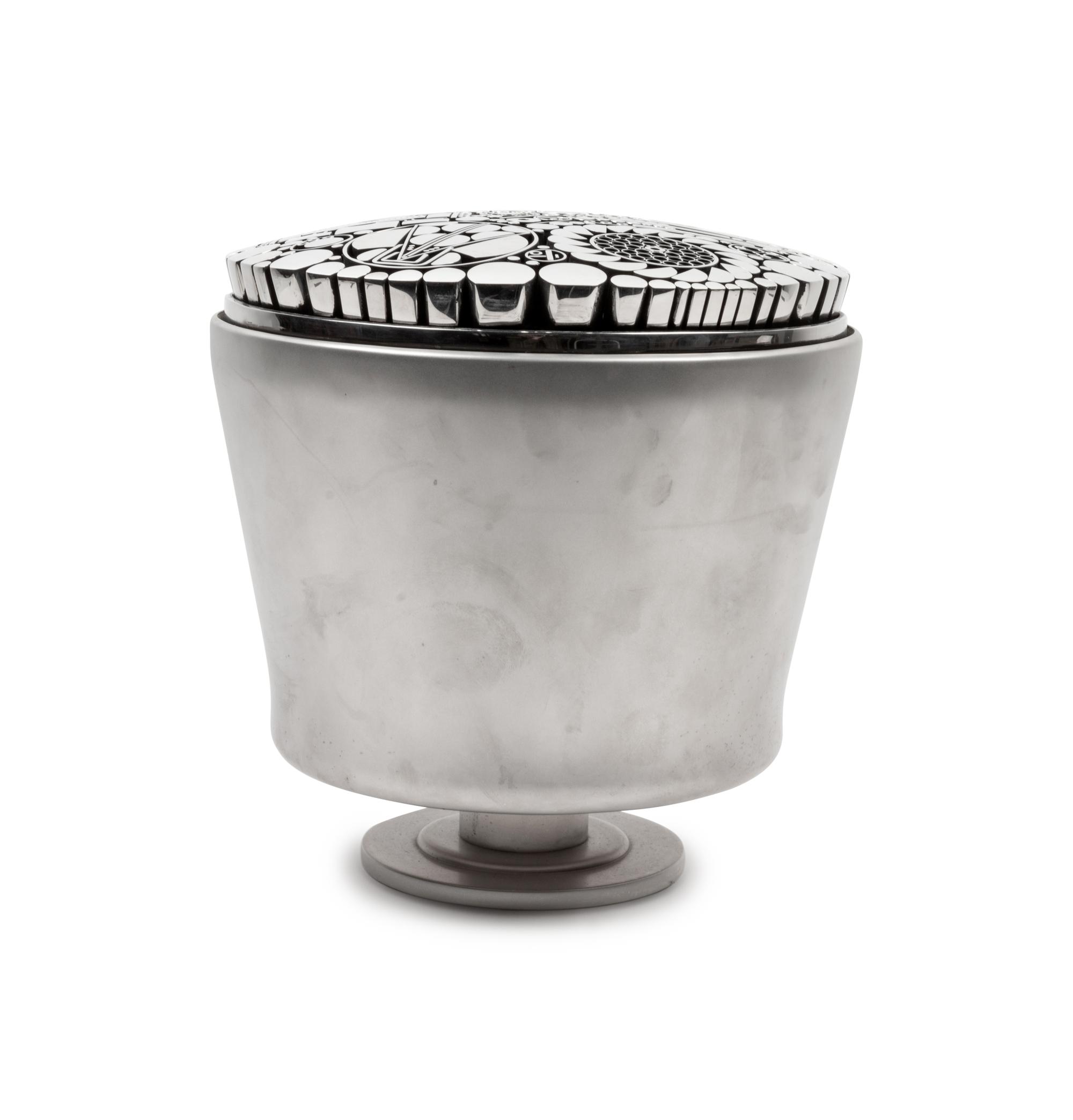 Chrome and Glass Floral Top Cylinder, 1998