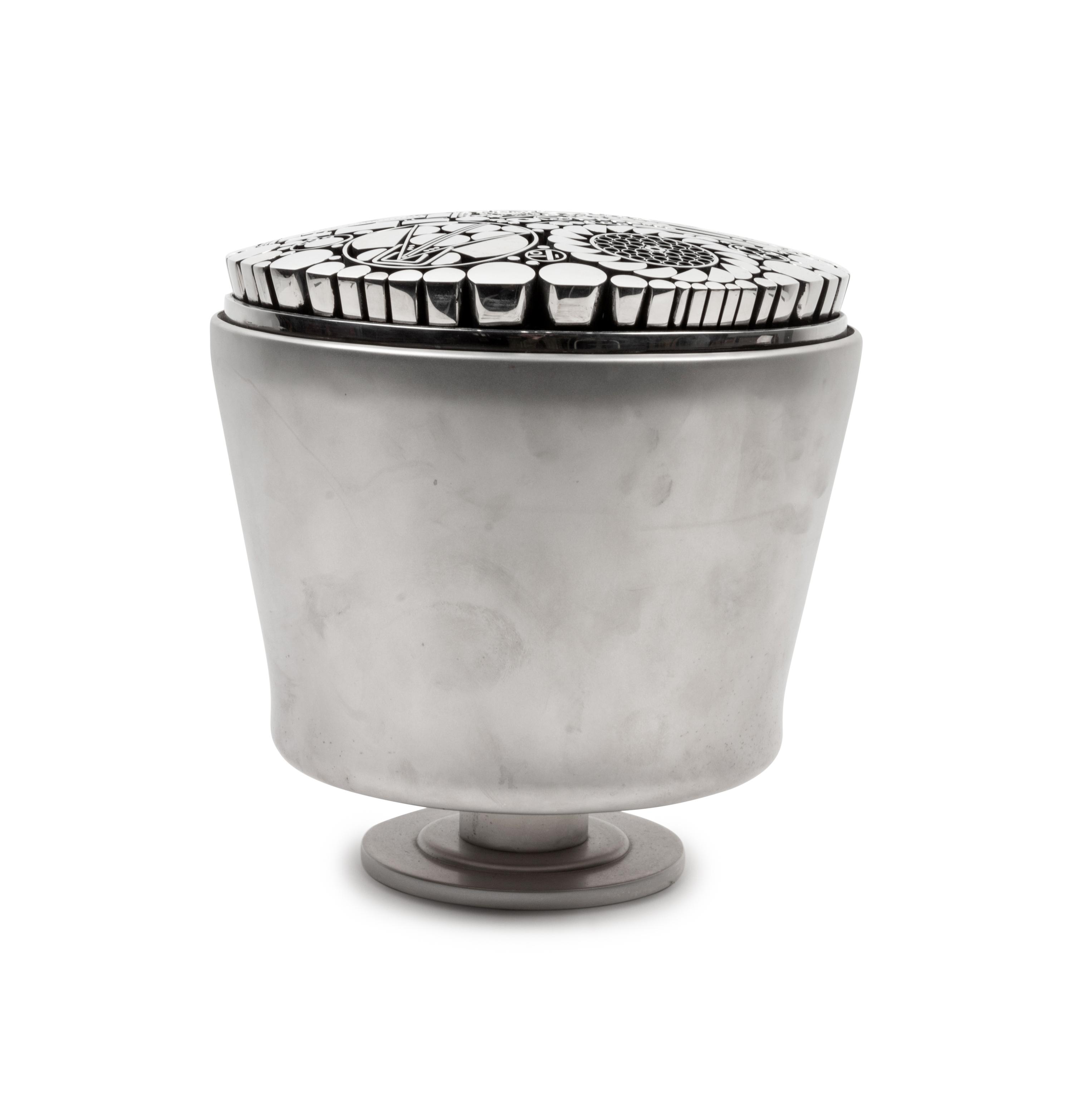 Chrome and Glass Floral Top Cylinder, 1998