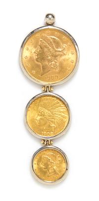 A White Gold and Coin Pendant, 45.60 dwts.