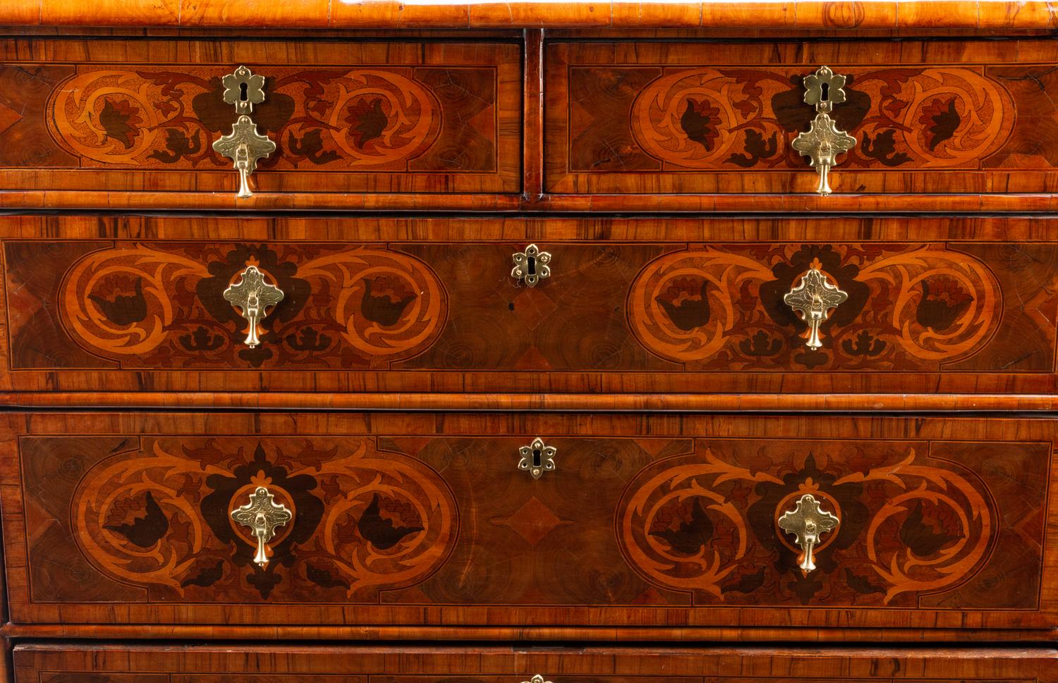 A William and Mary Oysterwood and Marquetry Chest of Drawers