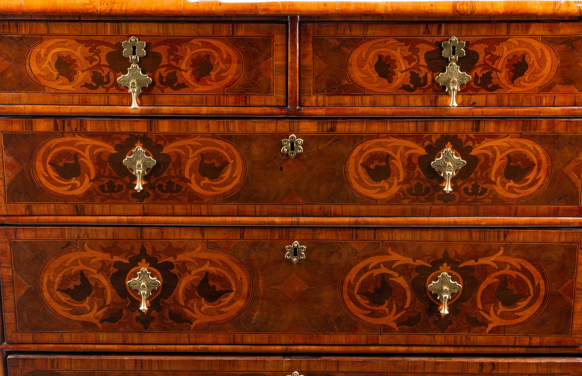 A William and Mary Oysterwood and Marquetry Chest of Drawers
