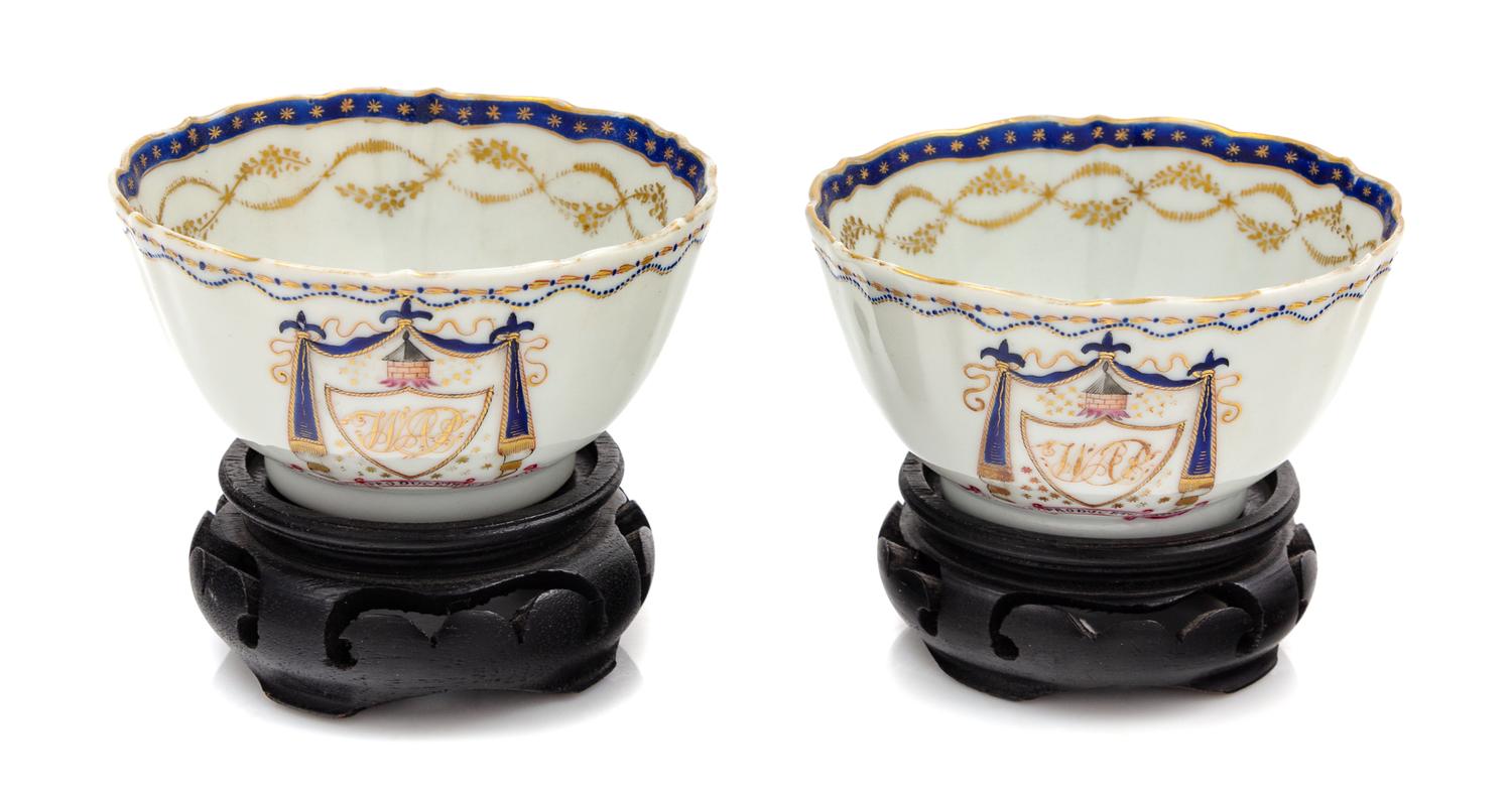 A Pair of Chinese Export Armorial Porcelain Tea Bowls Diameter 3 1/2 inches. — 19TH CENTURY
