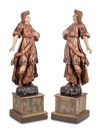 A Pair of Large Continental Painted Figures of Saints