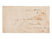 SEWARD, William H. (1801-1872), Secretary of State to President Lincoln. Autograph free frank ("William H. Seward"), on cover addressed in his hand. To Miss Myrtilla Miner, Hamilton, Madison County, NY, postmarked Washington D.C., date unintelligible.