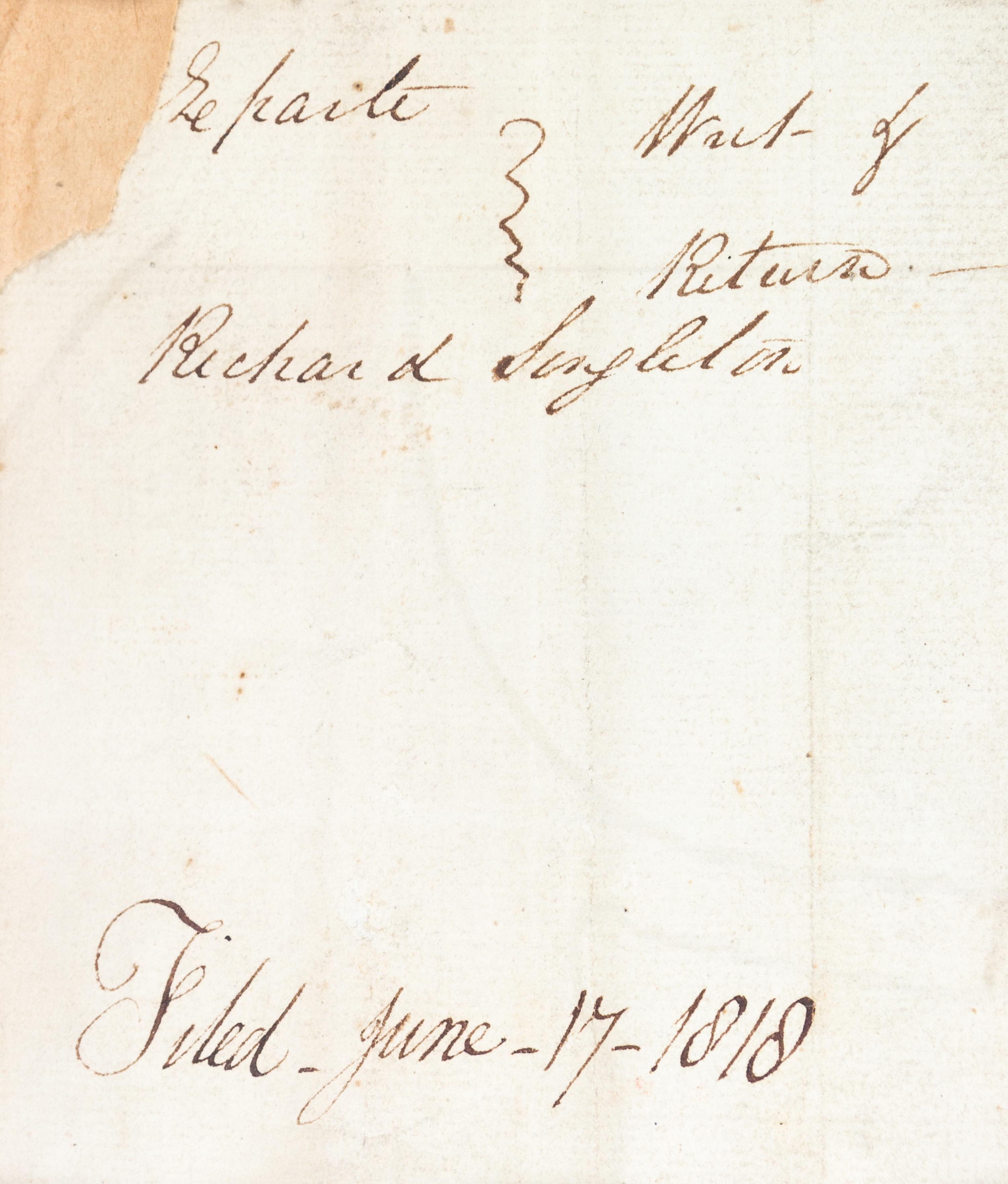 (REVOLUTIONARY WAR) MARION, GENERAL FRANCIS. Folio MS page showing 3 land grants, 1758, SC, land purchased from estate of the Swamp Fox
