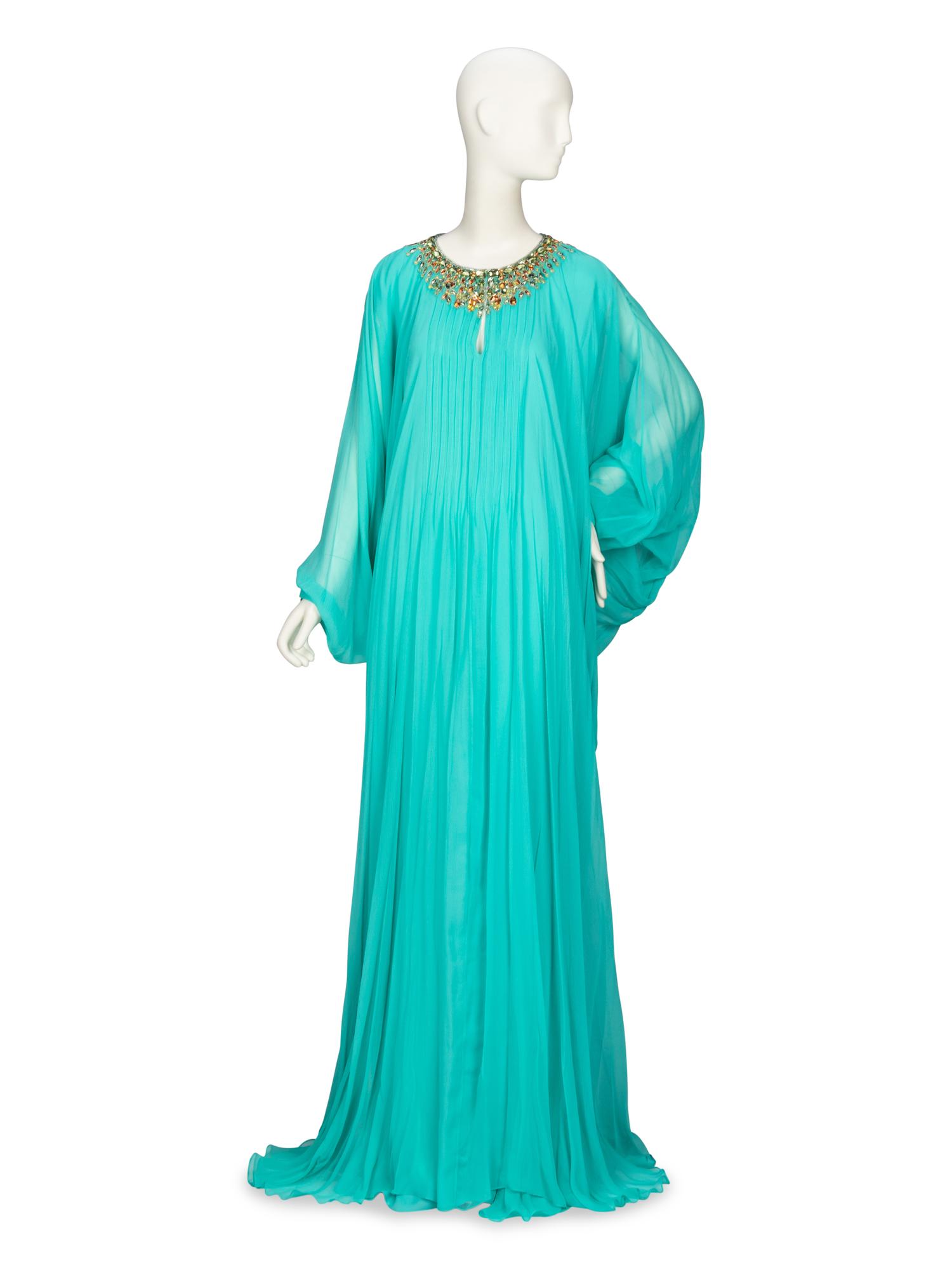 Oscar de la Renta, Turquoise Kaftan Gown