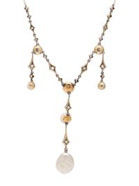 EDWARDIAN, NATURAL PEARL AND DIAMOND NECKLACE