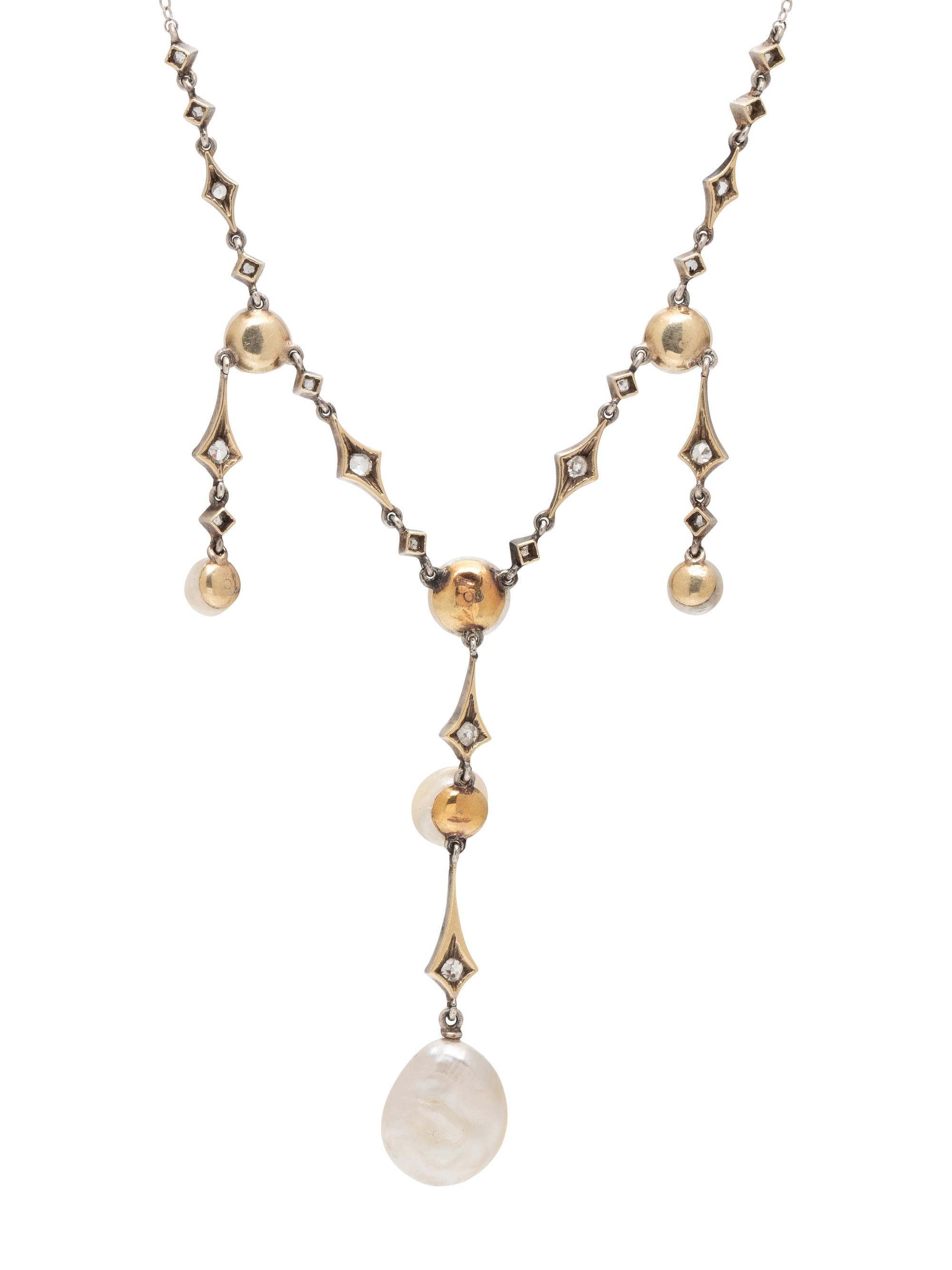 EDWARDIAN, NATURAL PEARL AND DIAMOND NECKLACE