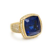 DE HAGO, YELLOW GOLD, TANZANITE, AND DIAMOND RING