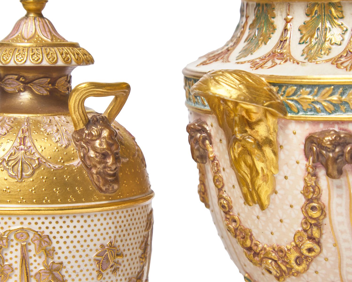Two Wedgwood Queensware Parcel-Gilt and Bronzed Covered Vases