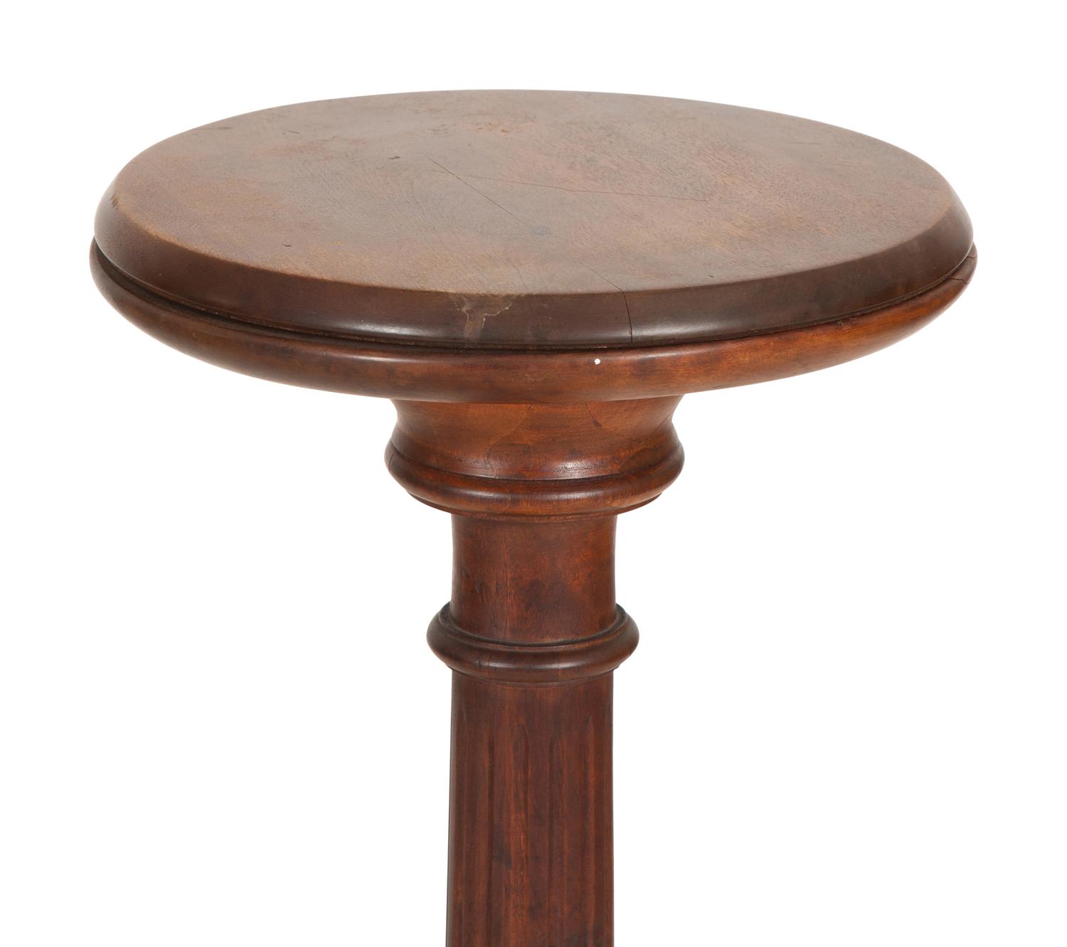 A Mahogany Two Light Floor Lamp with Table Shelf and a Jardinière Stand