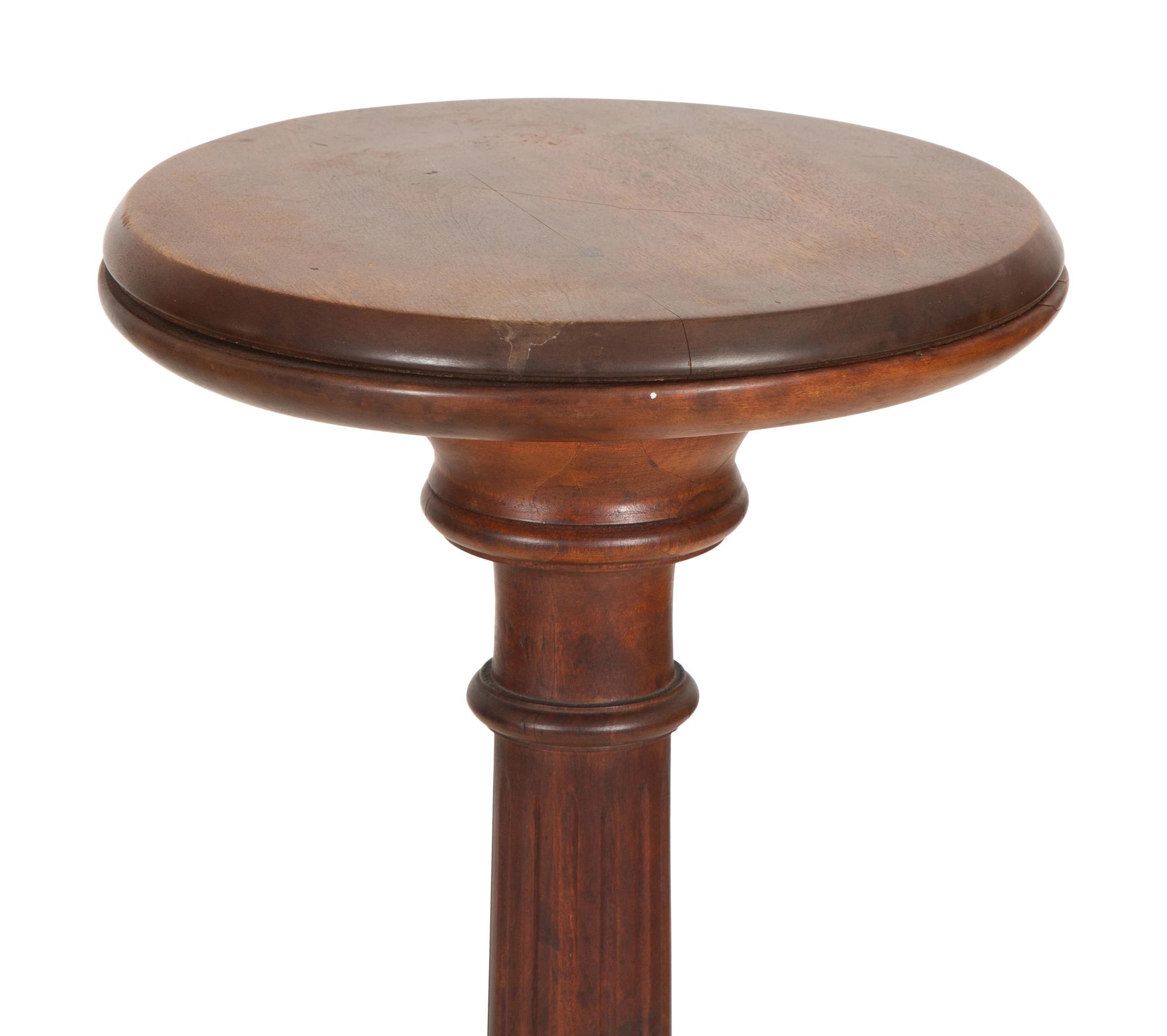 A Mahogany Two Light Floor Lamp with Table Shelf and a Jardinière Stand