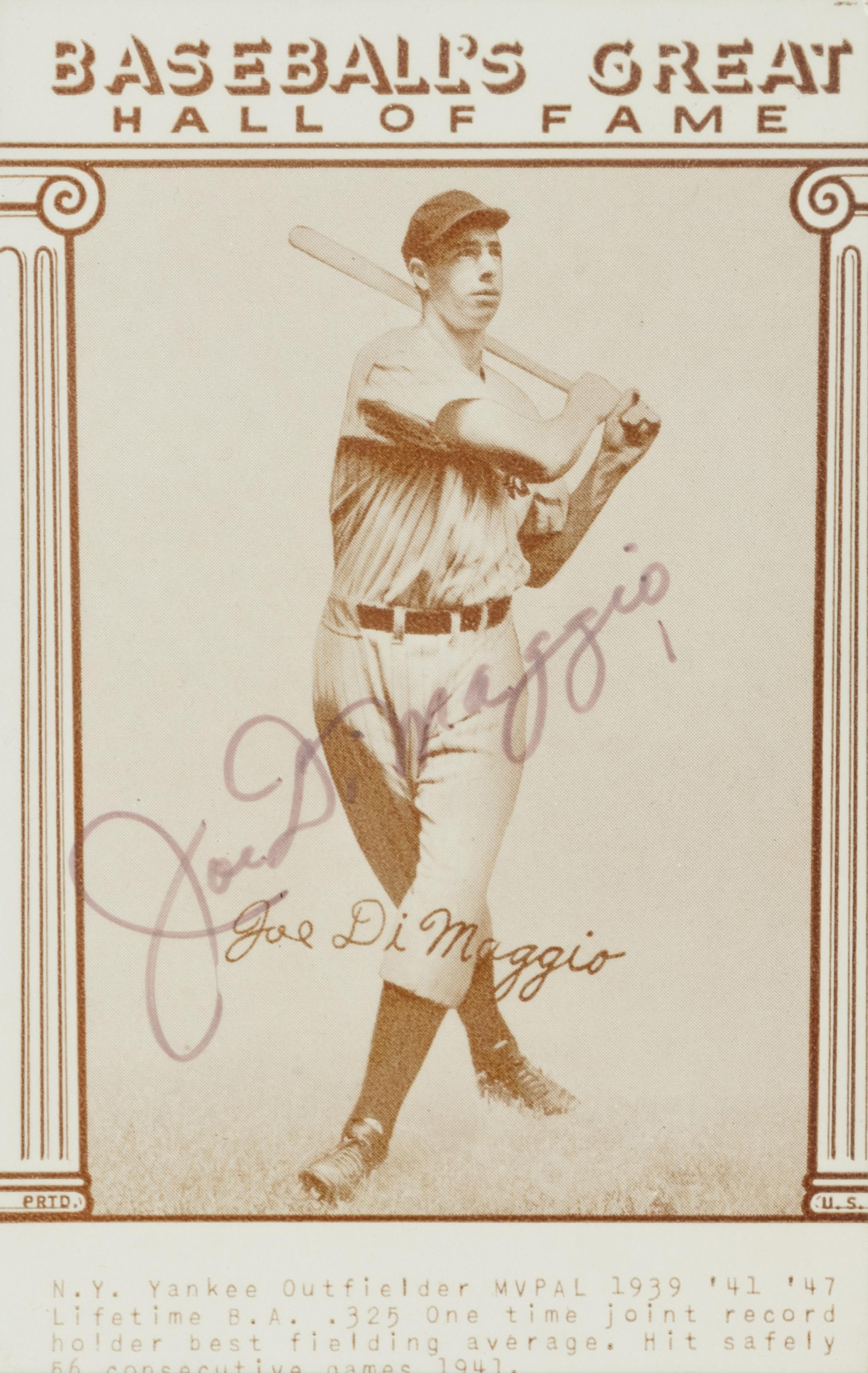 A Joe DiMaggio Signed Autograph 1976 Galasso Baseball's Great Hall of Fame Card (Beckett Authentication Services BAS Certified),
