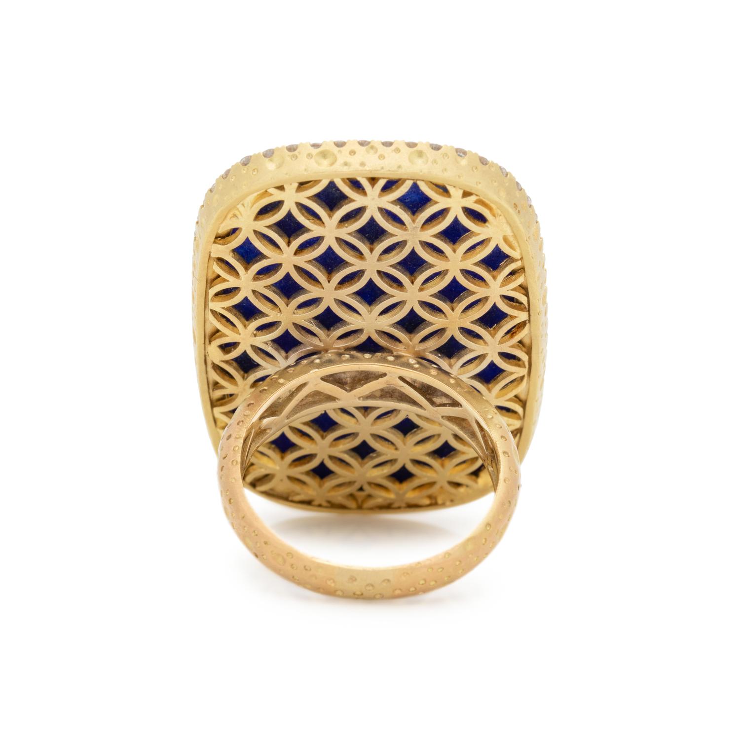 RUTILATED QUARTZ, LAPIS LAZULI AND DIAMOND RING