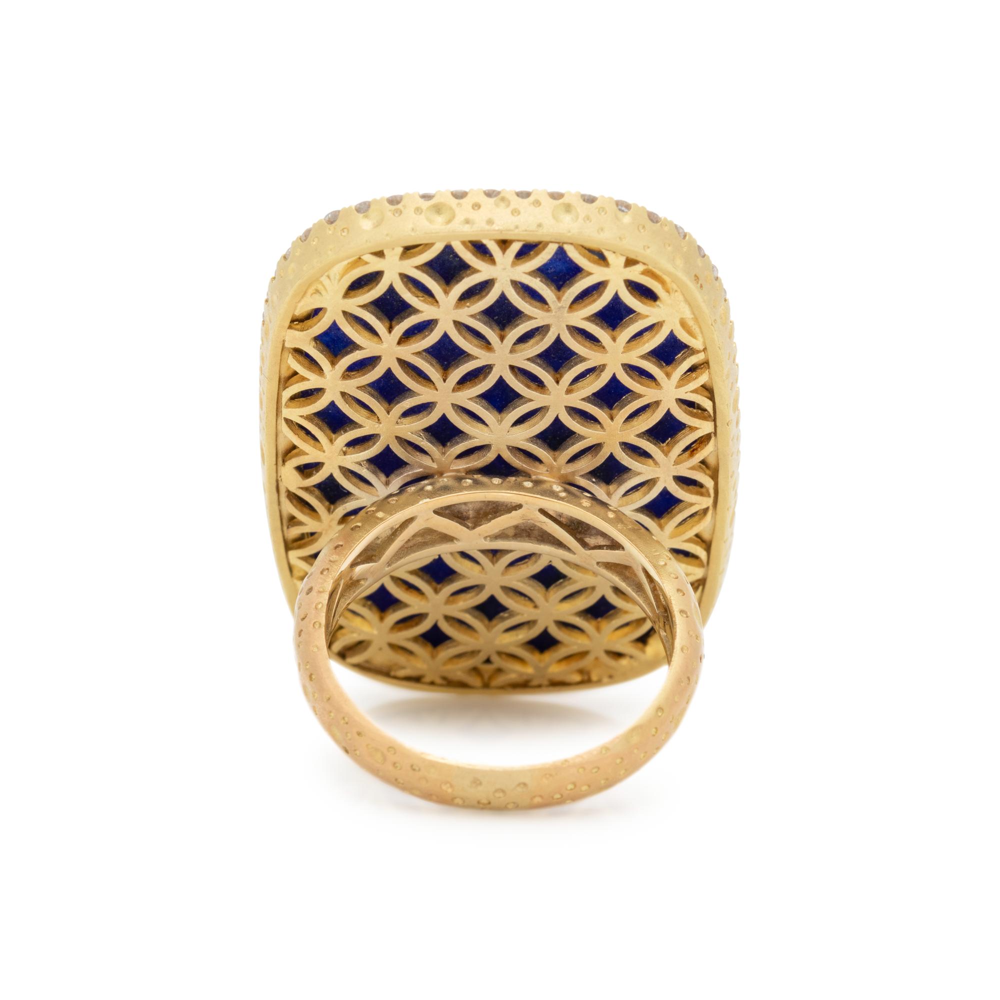 RUTILATED QUARTZ, LAPIS LAZULI AND DIAMOND RING