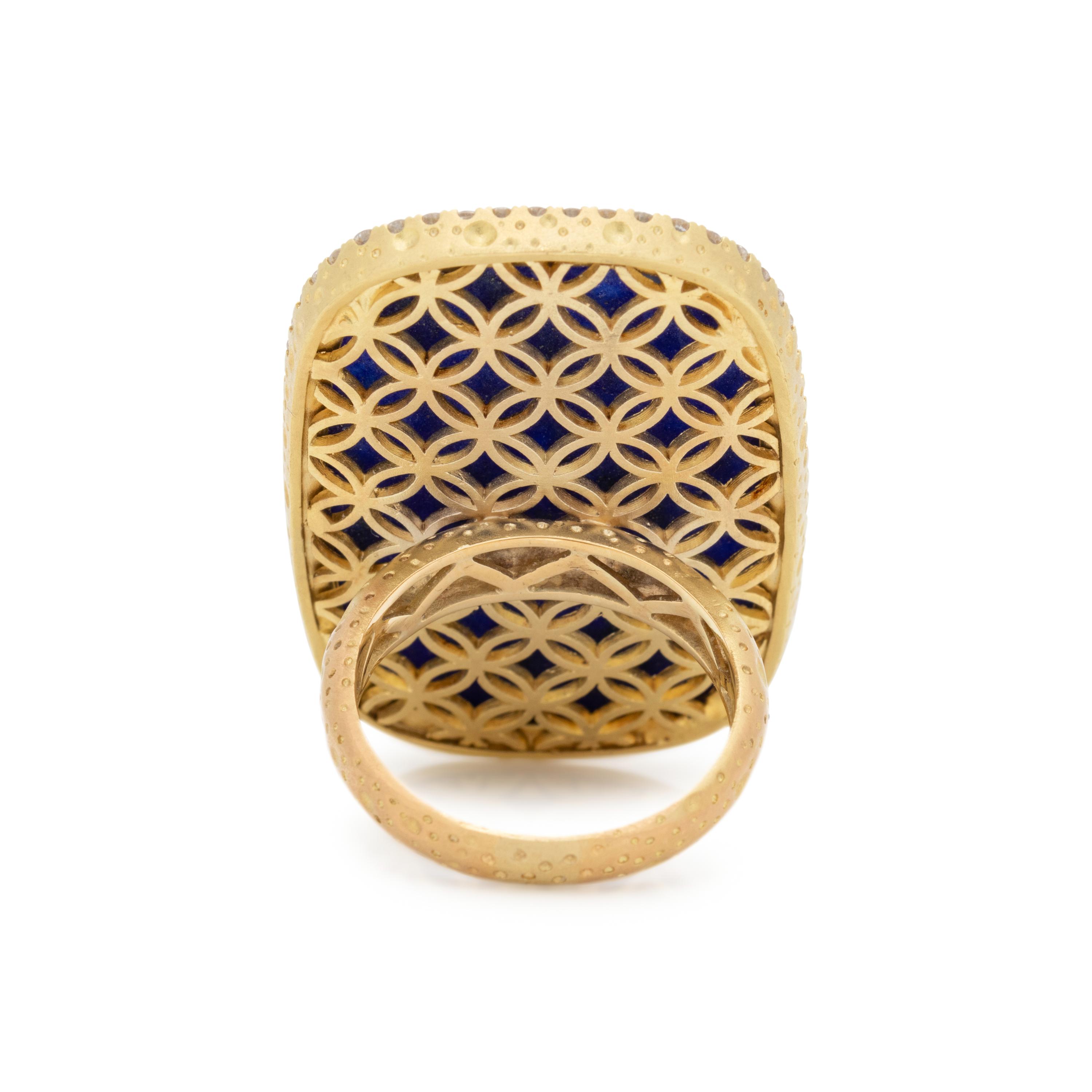 RUTILATED QUARTZ, LAPIS LAZULI AND DIAMOND RING
