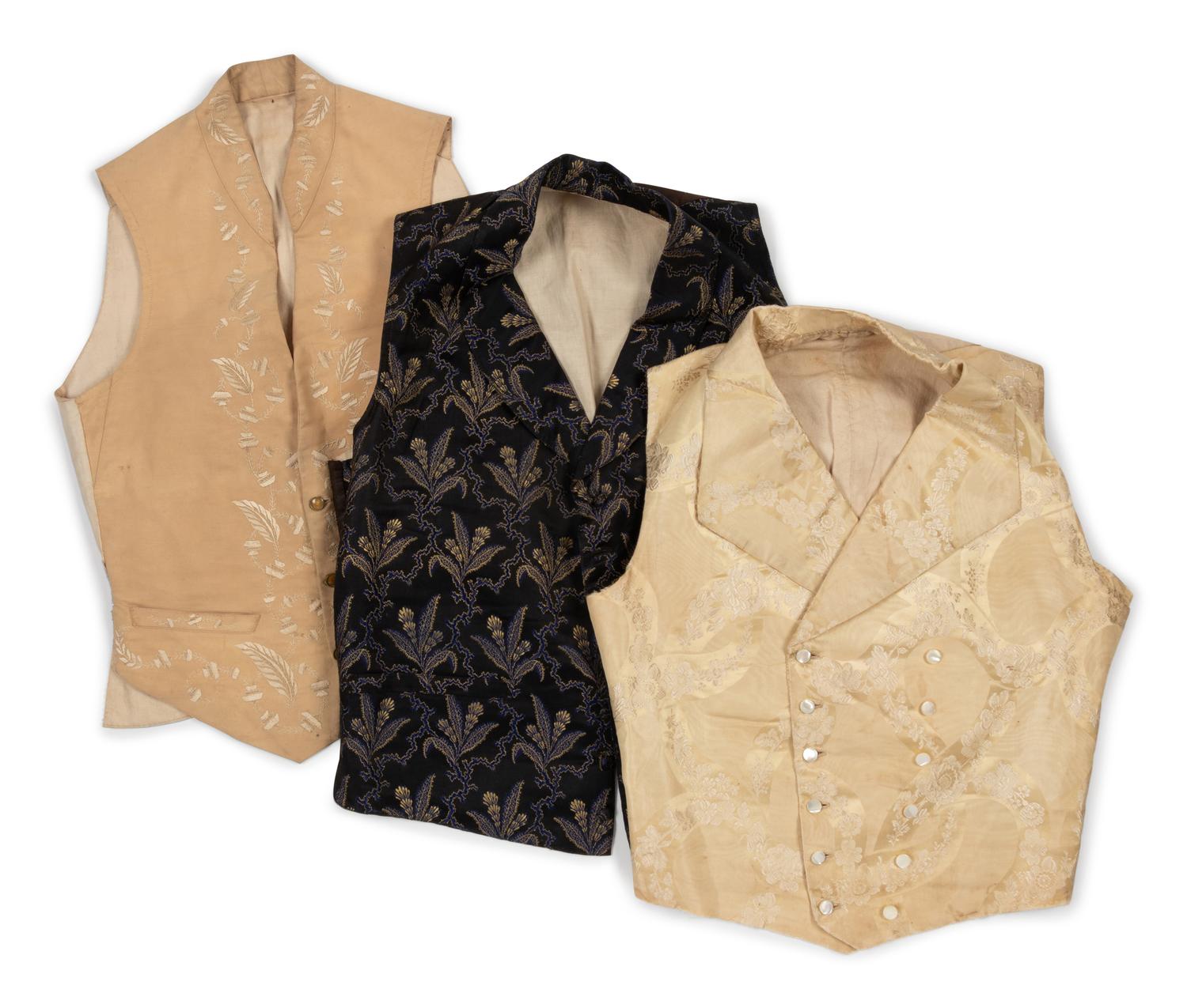 Three Men's 19th Century Waistcoats/Vests, 1840-1860