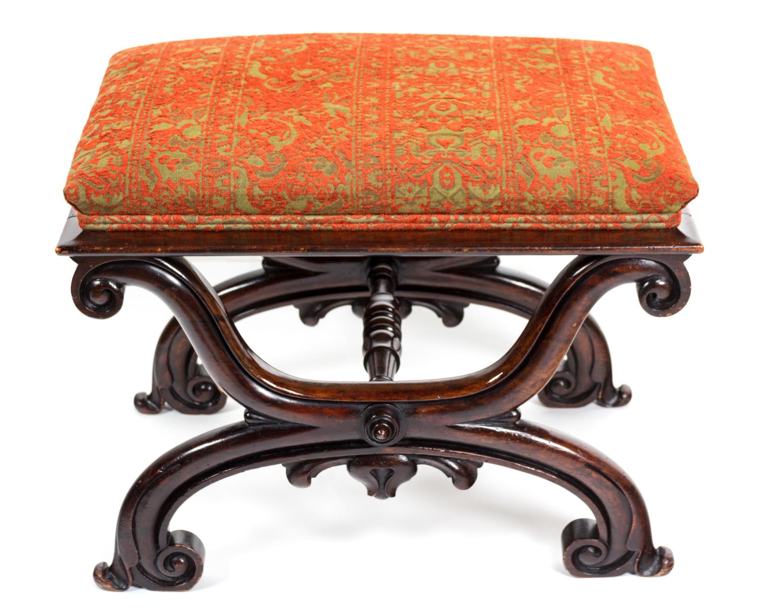 A Victorian Faux Rosewood X-Form Stool Height 19 x width 25 inches. — 19TH CENTURY