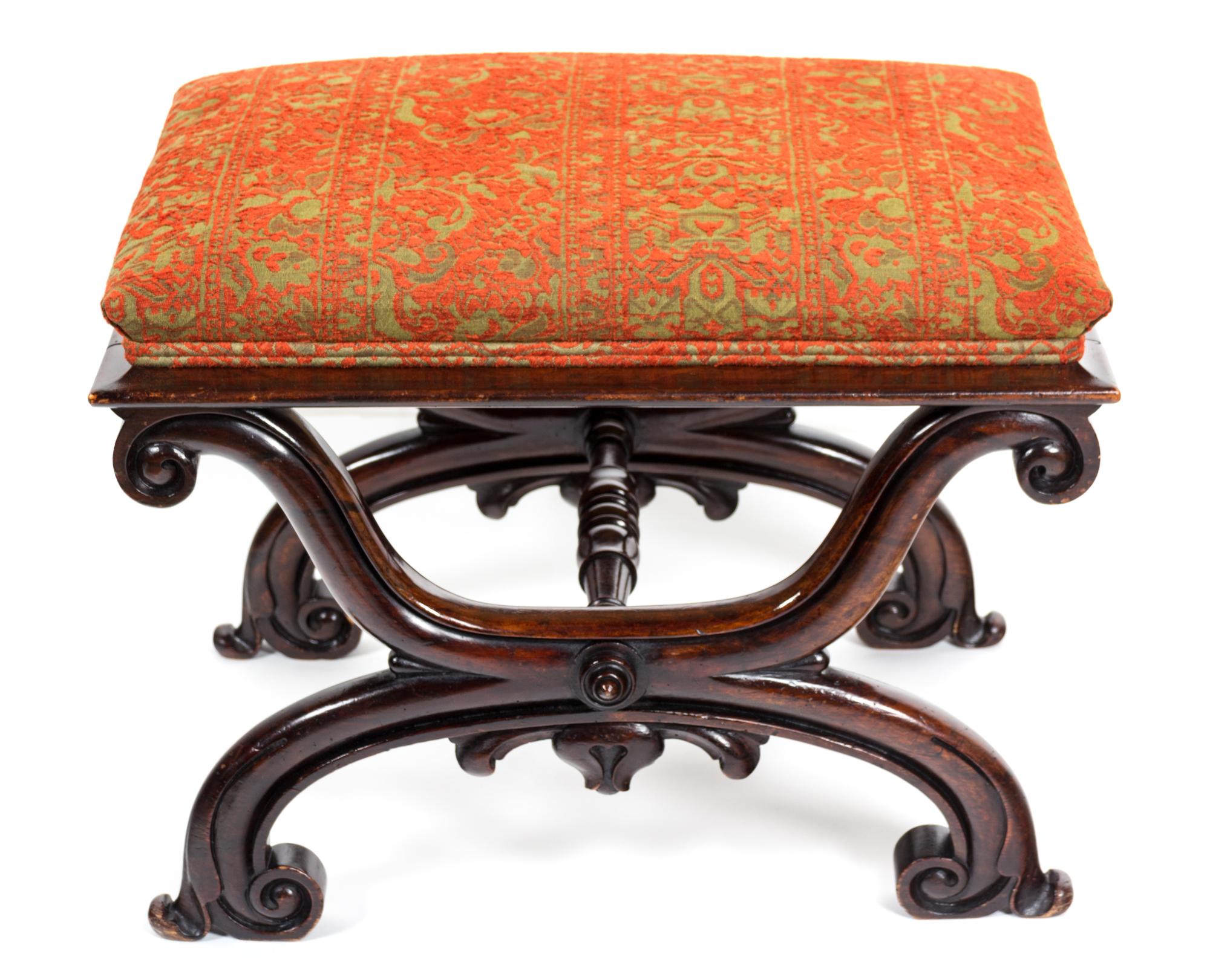 A Victorian Faux Rosewood X-Form Stool Height 19 x width 25 inches. — 19TH CENTURY