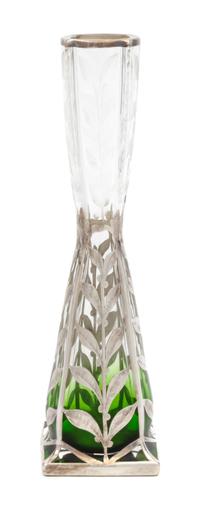A Silver Overlay Wheel Cut Glass Vase Height 8 inches.