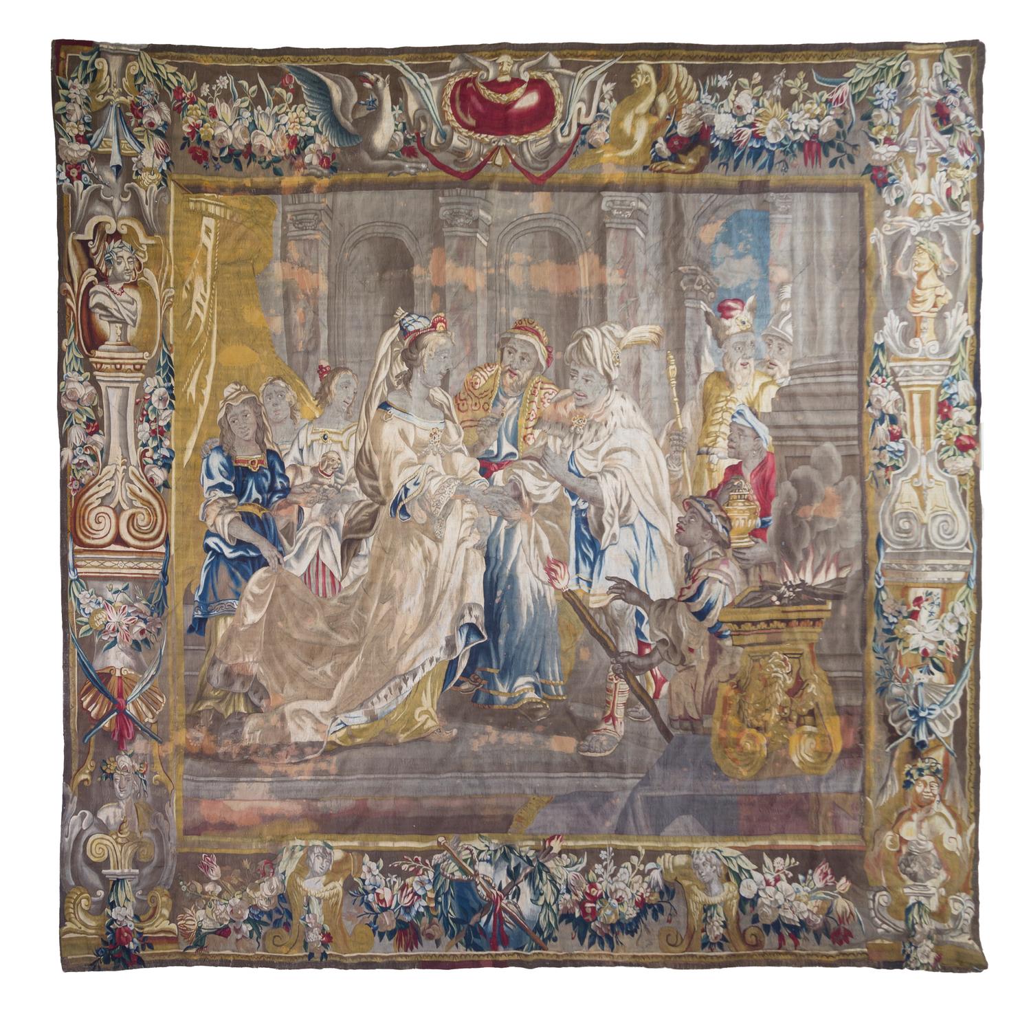 A Continental Wool Tapestry, Height 138 x width 142 1/2 inches.