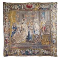 A Continental Wool Tapestry, Height 138 x width 142 1/2 inches.