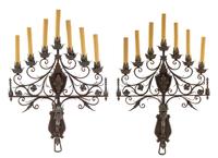 A Pair of Wrought Iron Seven-Light Sconces Height 34 x width 31 inches. — STYLE OF ADDISON MIZNER, EARLY 20TH CENTURY