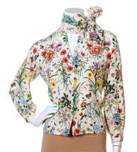 A Gucci Cream Silk Floral Sheer Blouse, Size 40.