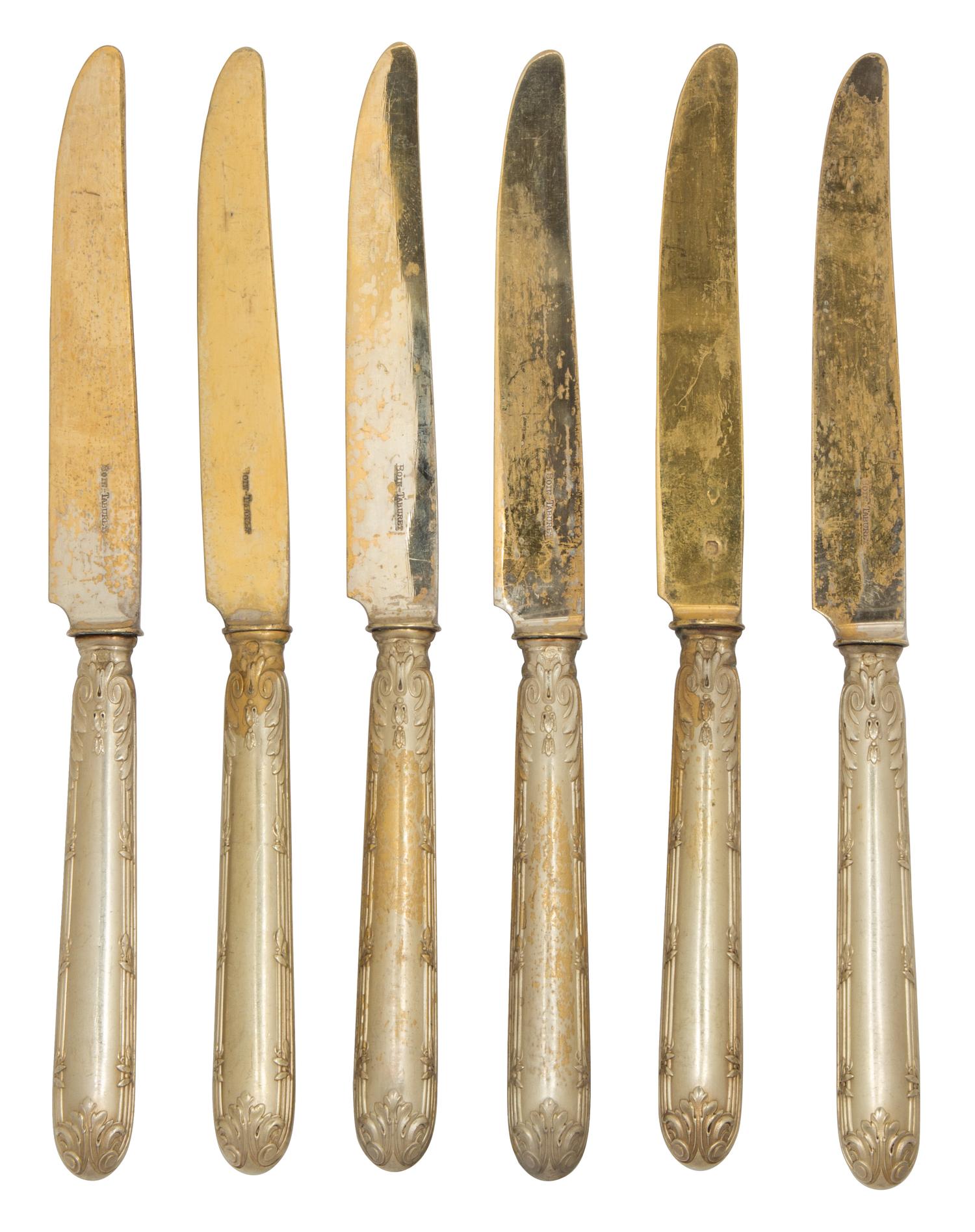 Twelve French Fine Vermeil Silver Fruit Knives, Boin-Taburet, 19th Century,