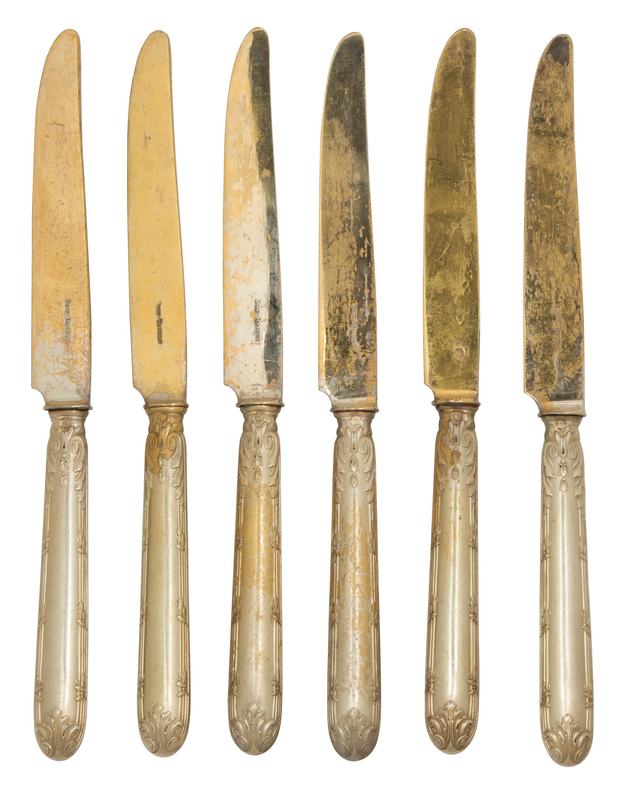 Twelve French Fine Vermeil Silver Fruit Knives, Boin-Taburet, 19th Century,