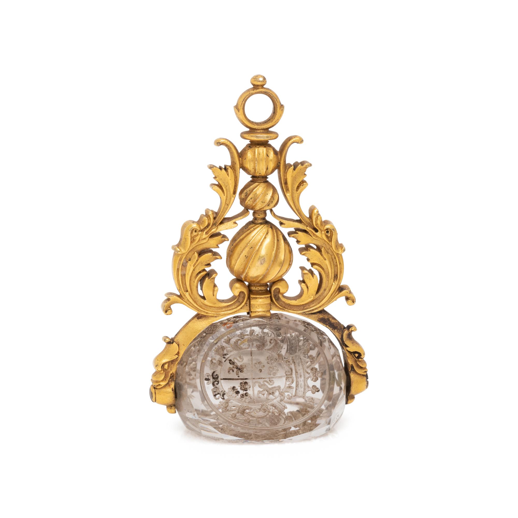 ANTIQUE, GOLD-FILLED ROCK CRYSTAL SEAL FOB