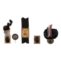 [LINCOLN FUNERAL]. A group of 4 mourning badges and 1 campaign badge, comprising:
