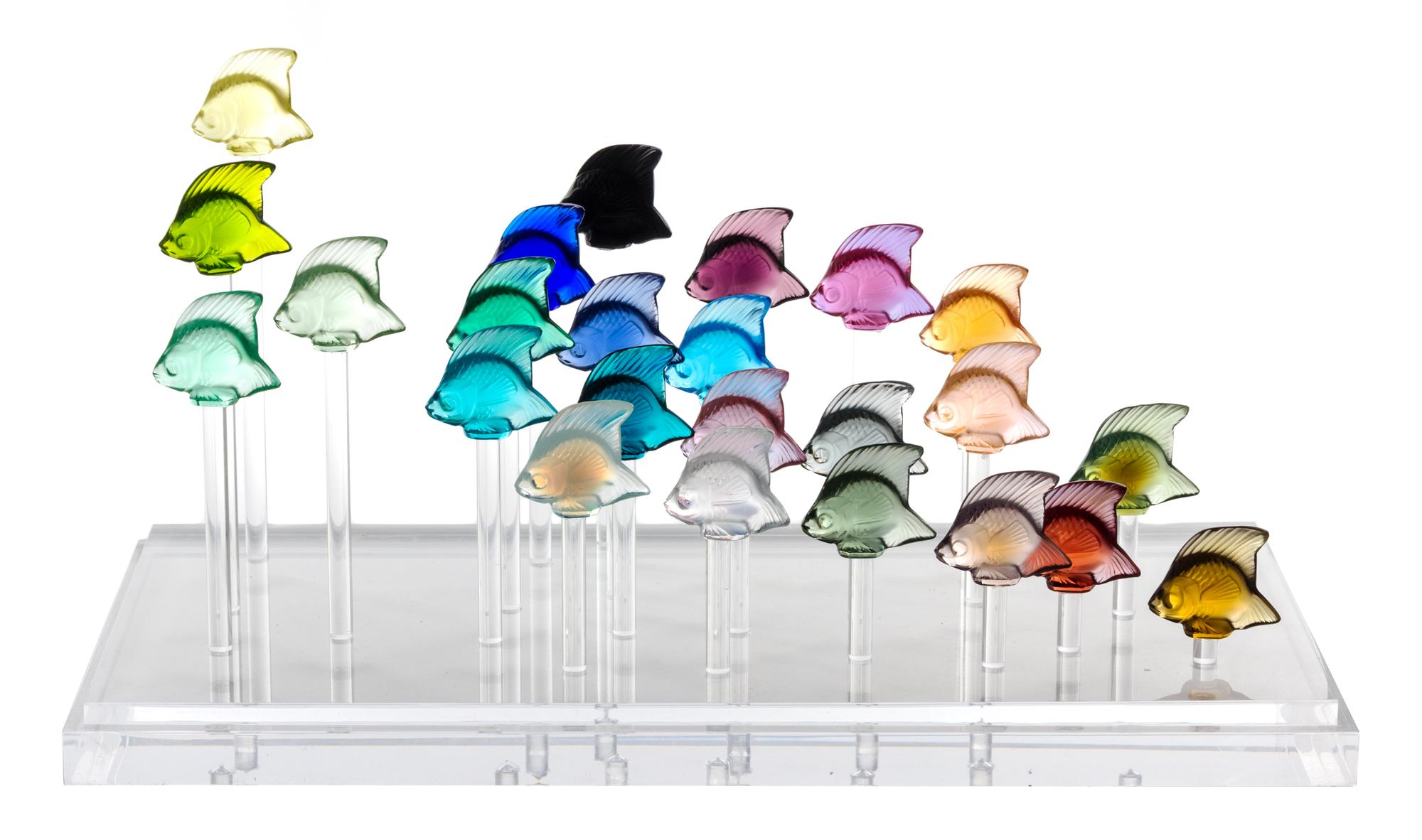 Lalique, , an aquarium, with twenty-four colored glass fish figures