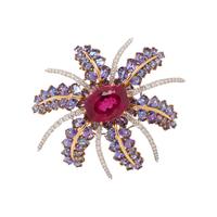 TIFFANY & CO., RUBELLITE TOURMALINE, TANZANITE, AND DIAMOND 'FIREWORKS' BROOCH