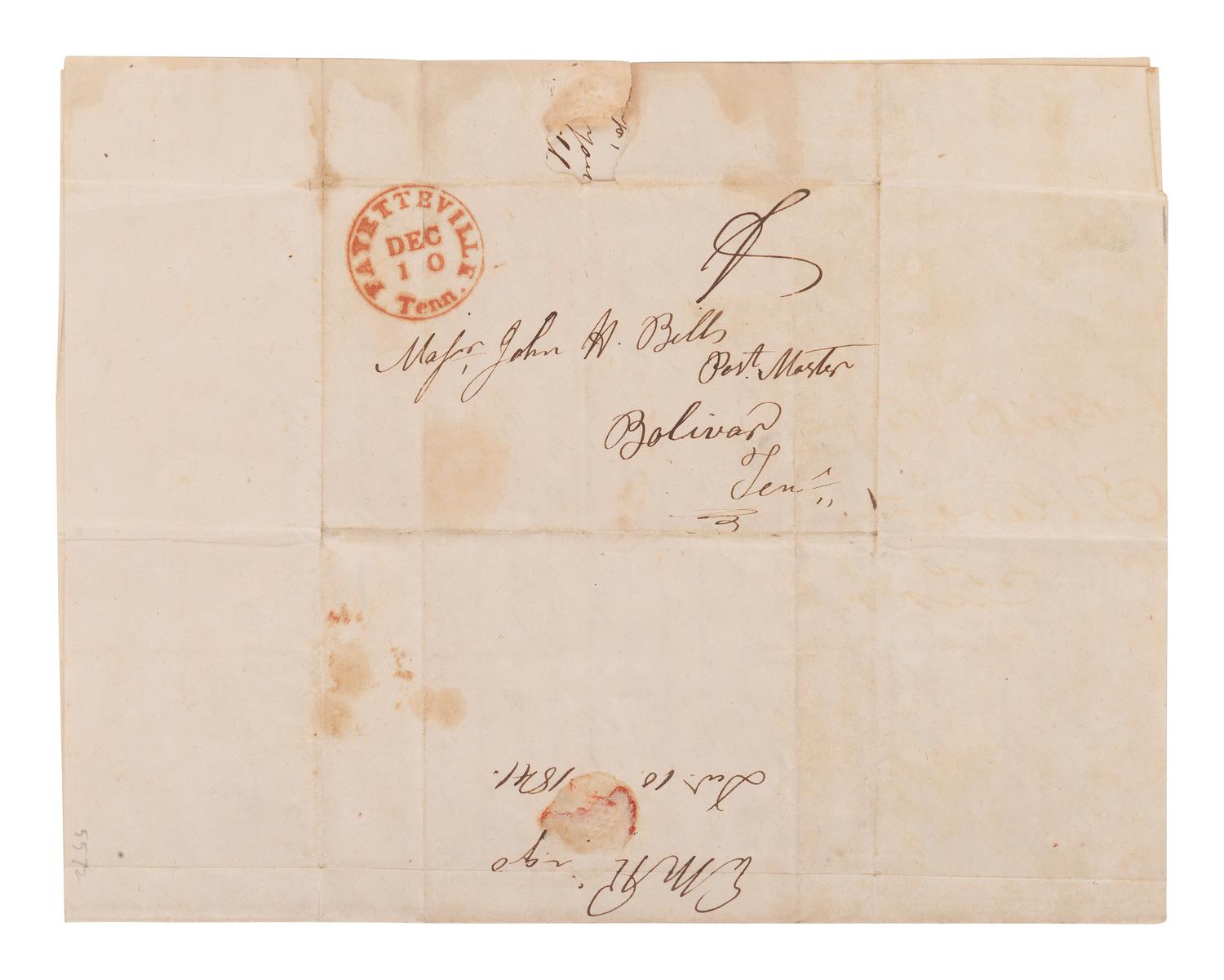 [ENSLAVEMENT]. Letter directing conveyance of slaves via wagon driven by a "Black man." TN, 1841.