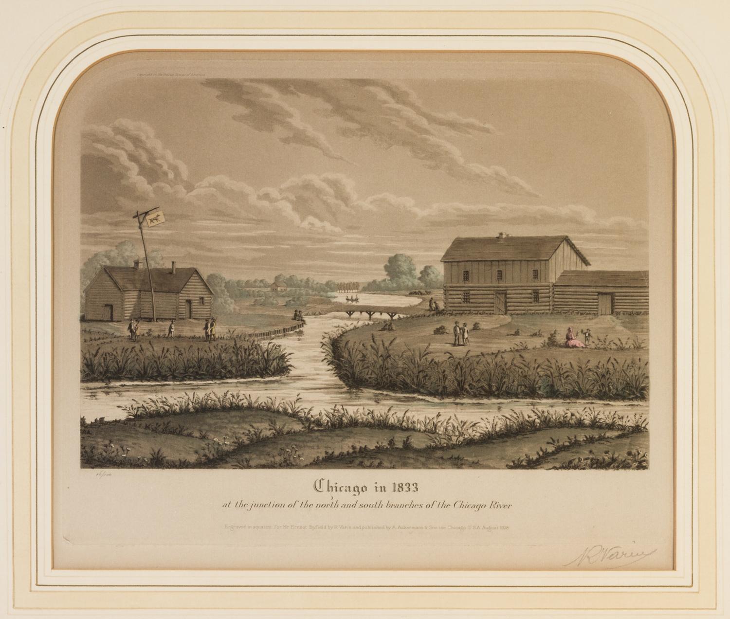 (CHICAGO) VARIN, RAOUL. A group of four original color aquatints, depicting various views of Chicago, various dates. Framed.