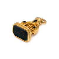 YELLOW GOLD, BLOODSTONE, AND ENAMEL FOB