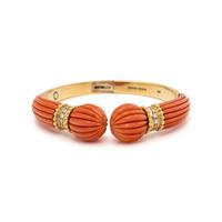 DAVID WEBB, CARVED CORAL AND DIAMOND CUFF BRACELET